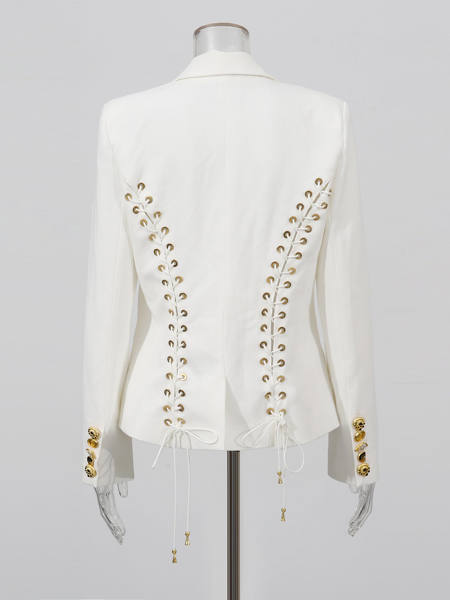 White Blazer with Unique Button & Drawstring Hem Detailing