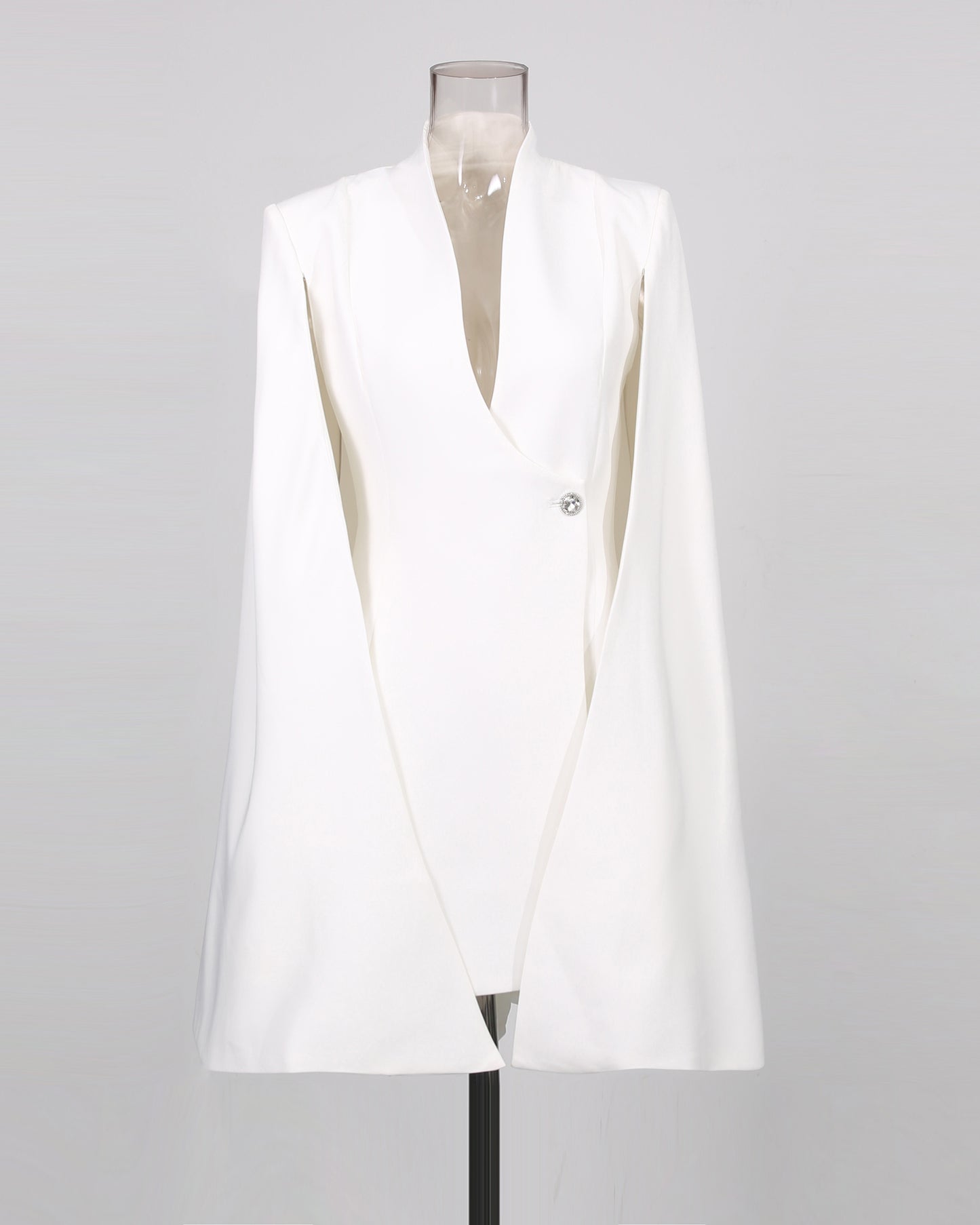 White Cape Sleeve Blazer Jacket with Crystal Button