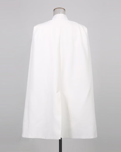 White Cape Sleeve Blazer Jacket with Crystal Button