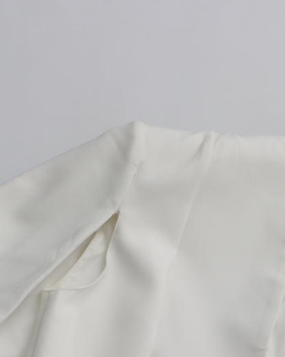 White Cape Sleeve Blazer Jacket with Crystal Button