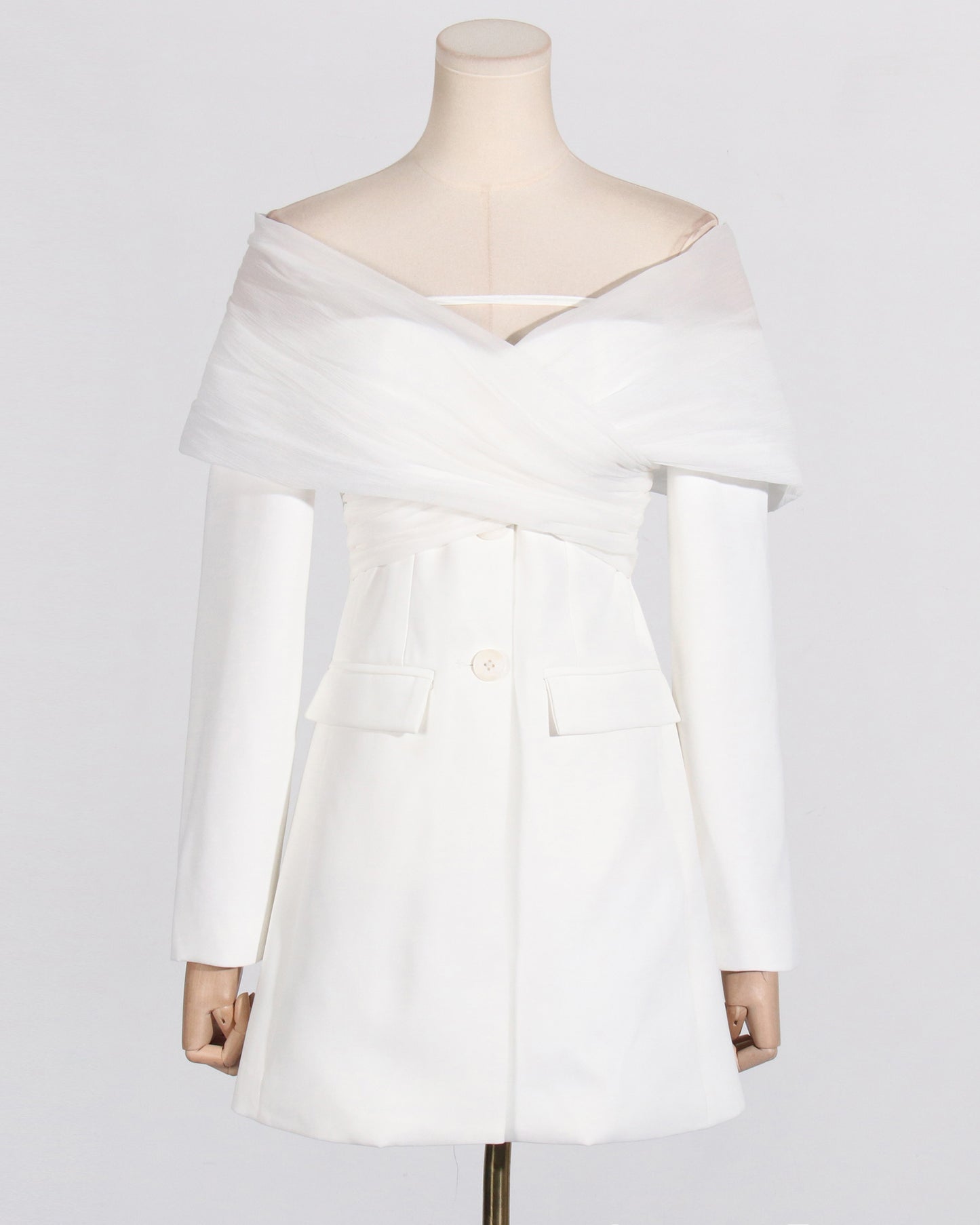 Beige Cold-Shoulder Tulle Overlay Jacket