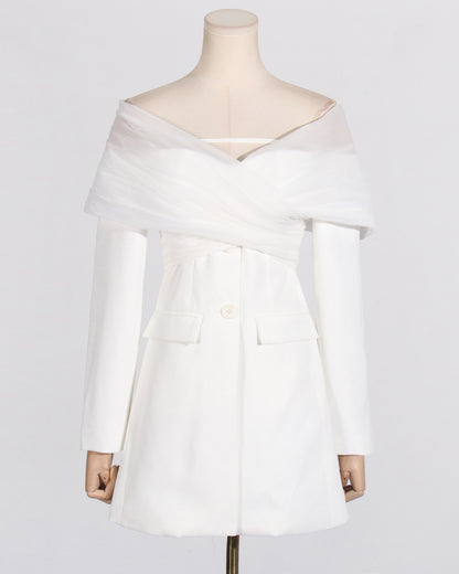 Beige Cold-Shoulder Tulle Overlay Jacket