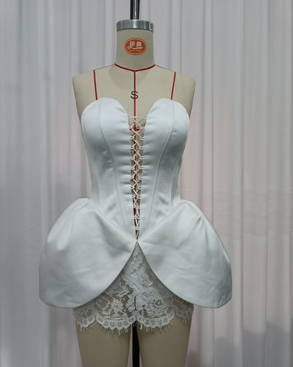White Corset Lace-Up Mini Dress
