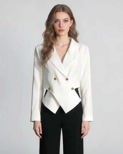 White Cropped Blazer with Gold Buttons