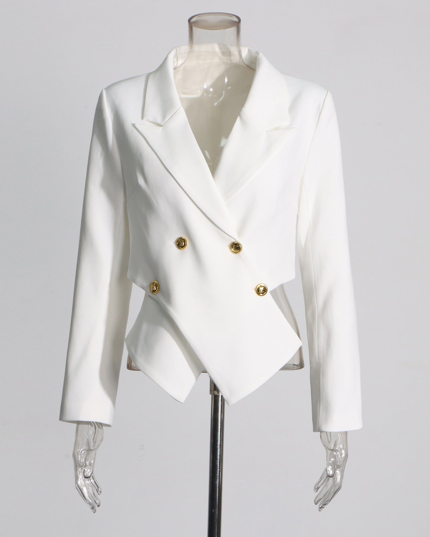 White Cropped Blazer with Gold Buttons