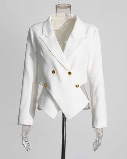 White Cropped Blazer with Gold Buttons