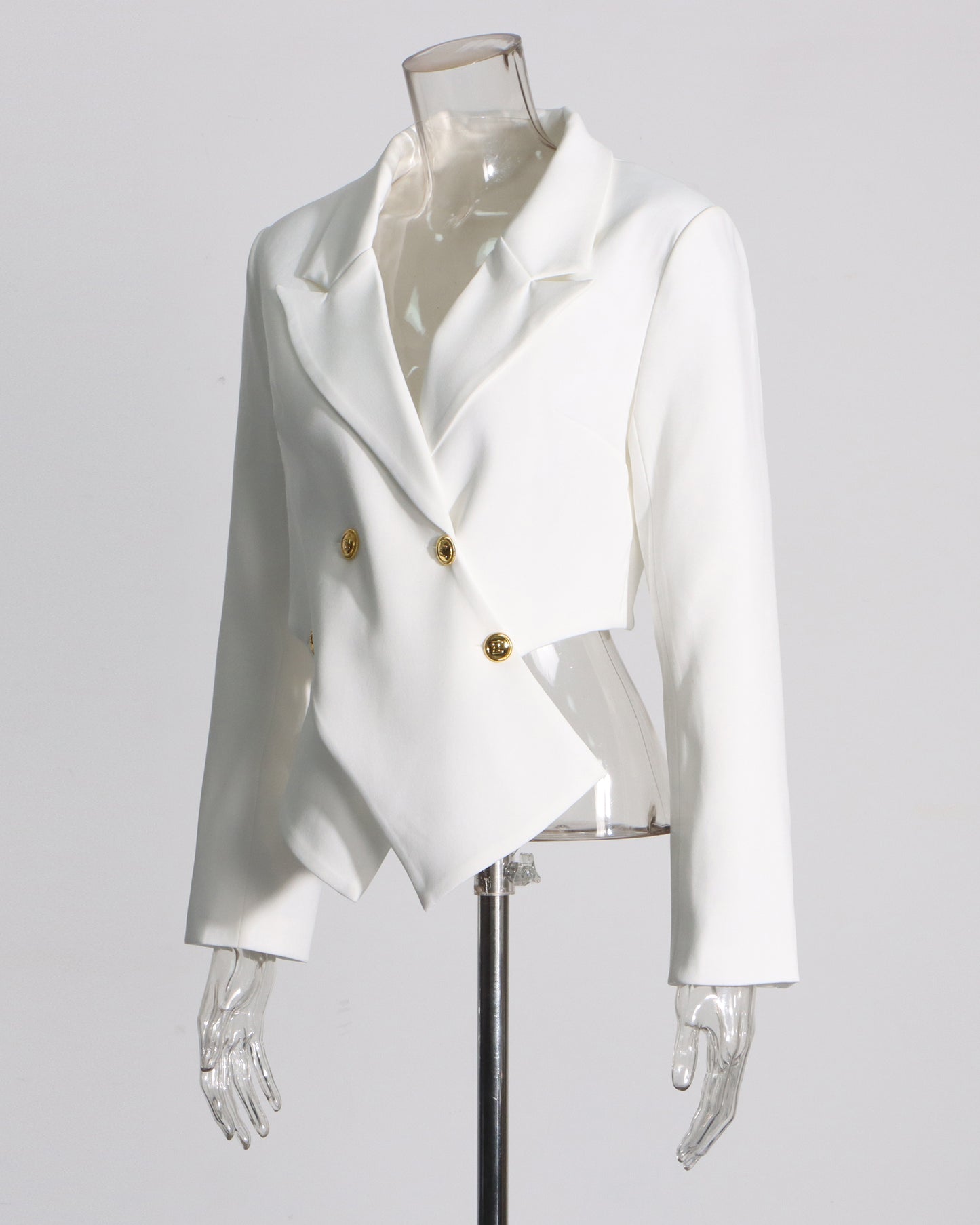White Cropped Blazer with Gold Buttons