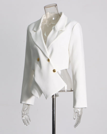 White Cropped Blazer with Gold Buttons