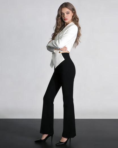 White Cropped Blazer with Gold Buttons