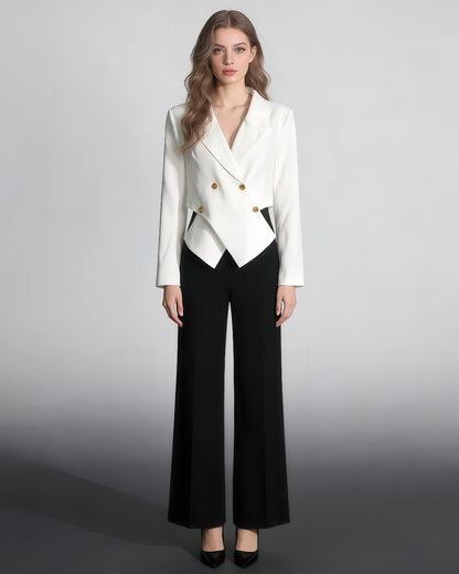 White Cropped Blazer with Gold Buttons