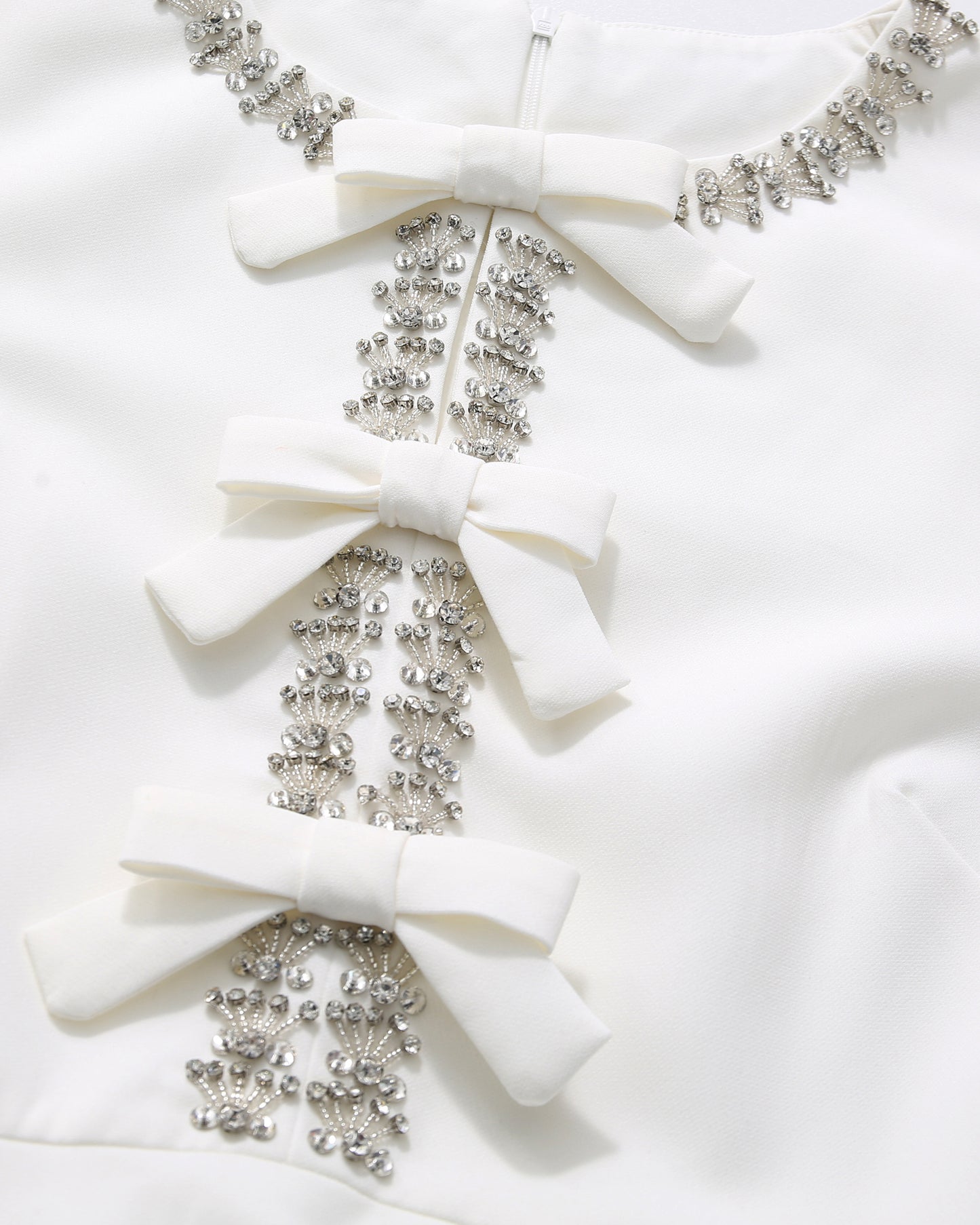 White Crystal-Embellished Bow Midi Dress