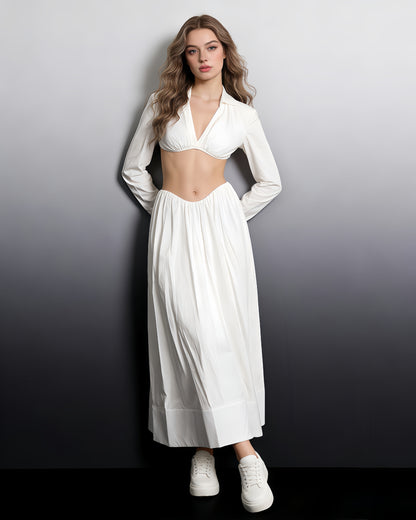 White Cut-Out Long Sleeve Maxi Dress Set