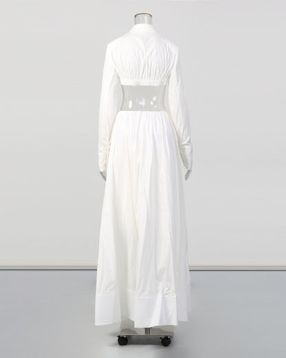 White Cut-Out Long Sleeve Maxi Dress Set