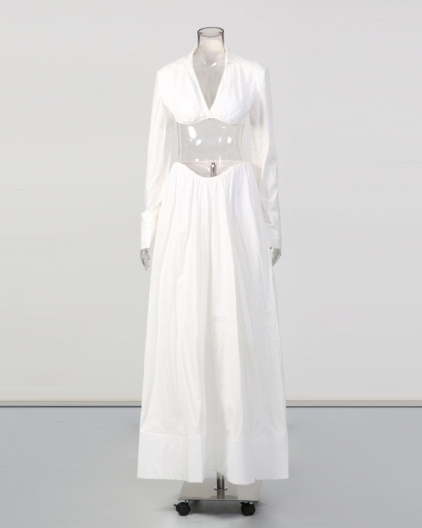 White Cut-Out Long Sleeve Maxi Dress Set