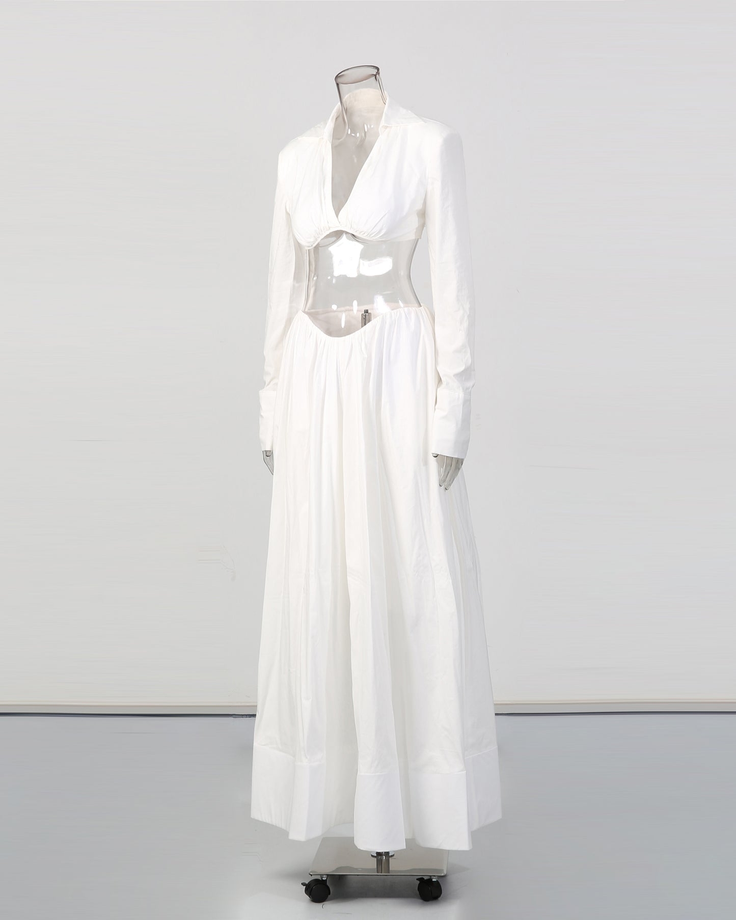 White Cut-Out Long Sleeve Maxi Dress Set