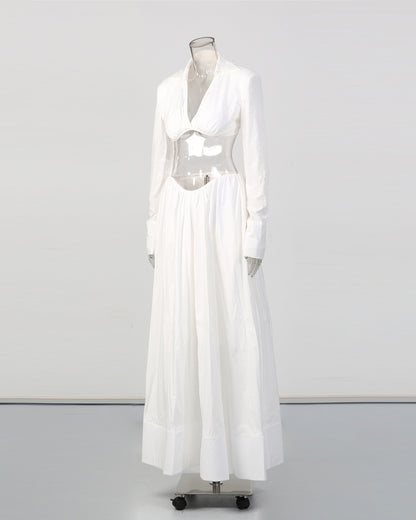 White Cut-Out Long Sleeve Maxi Dress Set