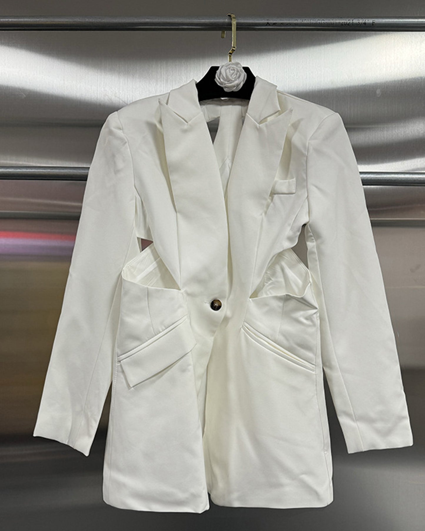 White Cutout Blazer & Wide-Leg Pants Set