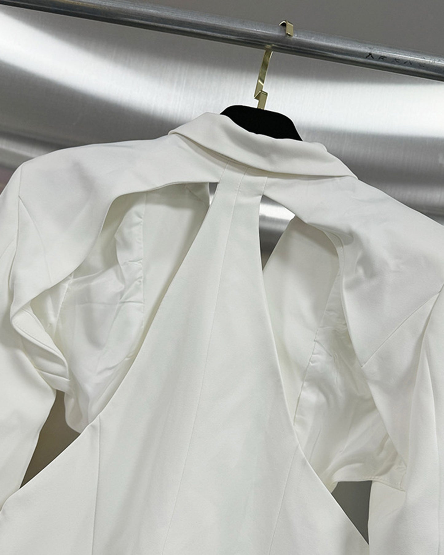 White Cutout Blazer & Wide-Leg Pants Set