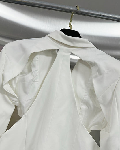 White Cutout Blazer & Wide-Leg Pants Set