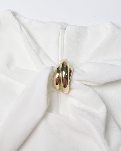 White Cutout Maxi Dress with Gold Ornament