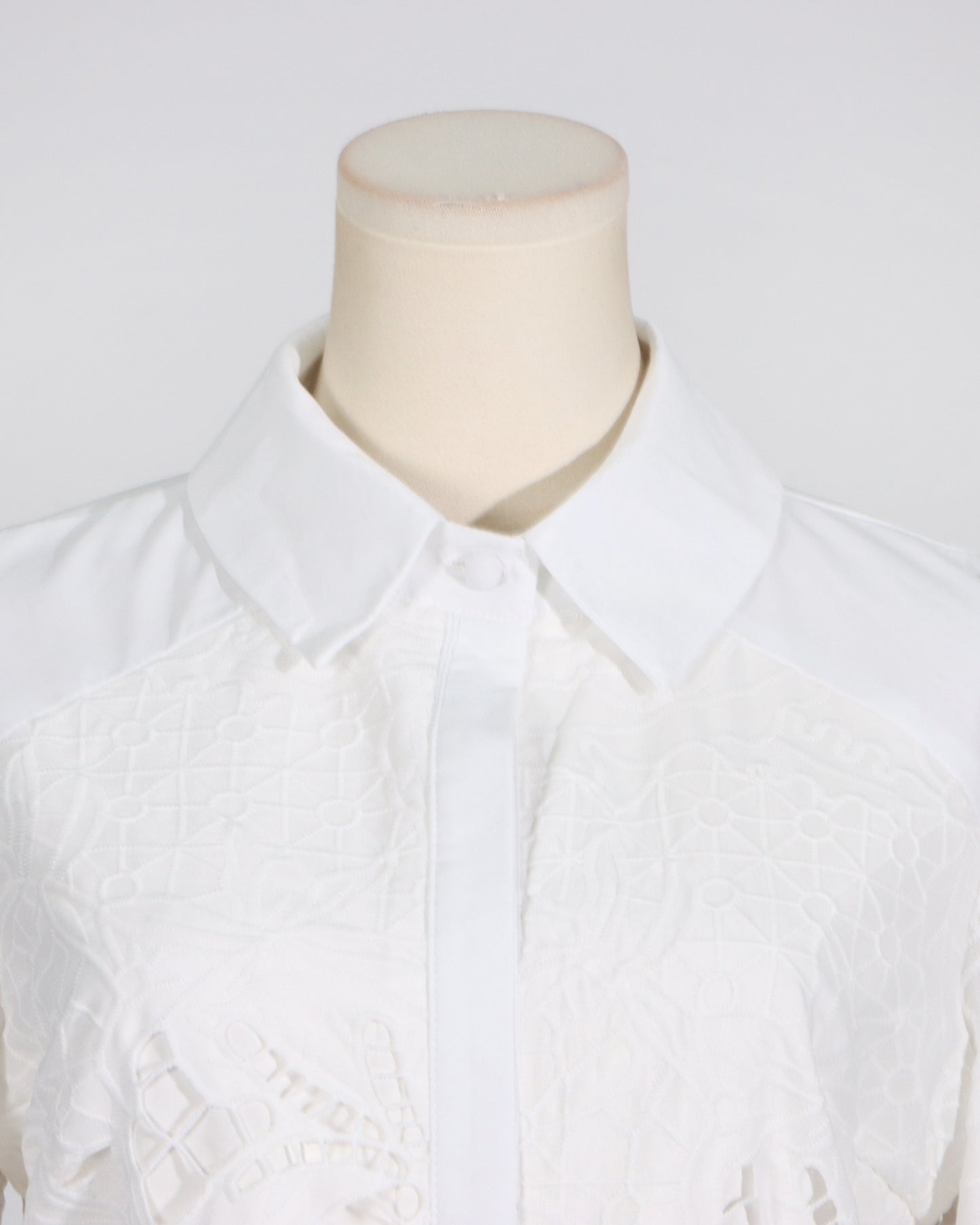 White Cutwork Embroidered Belted Shirt Dress