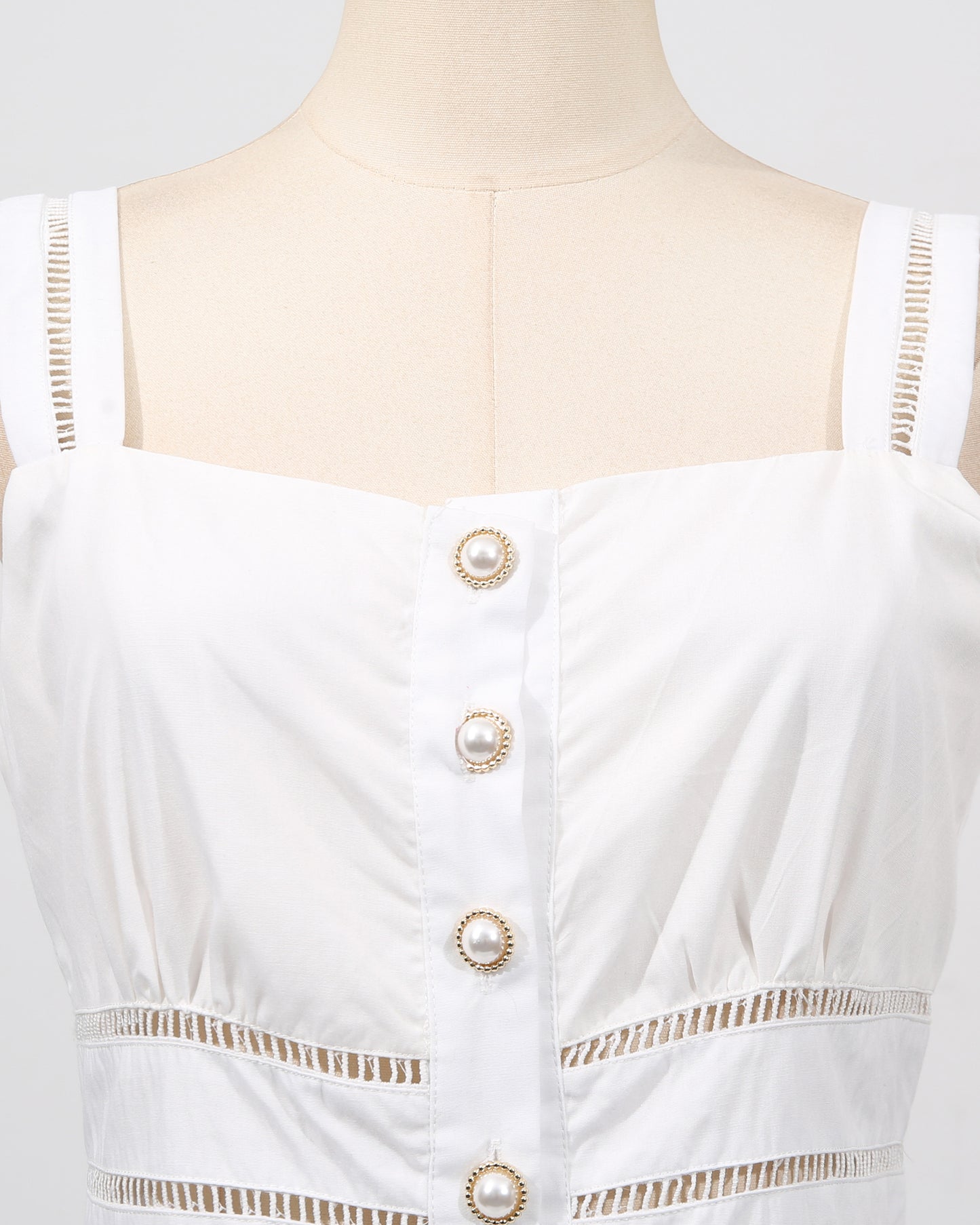 White Cutwork Embroidery Ruffle Strap Dress