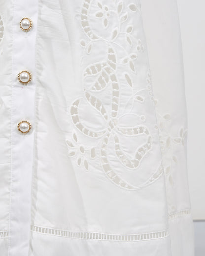 White Cutwork Embroidery Ruffle Strap Dress