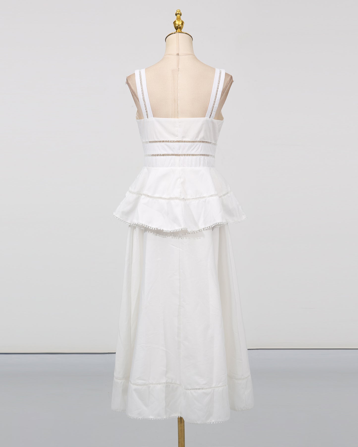 White Cutwork Embroidery Ruffle Strap Dress