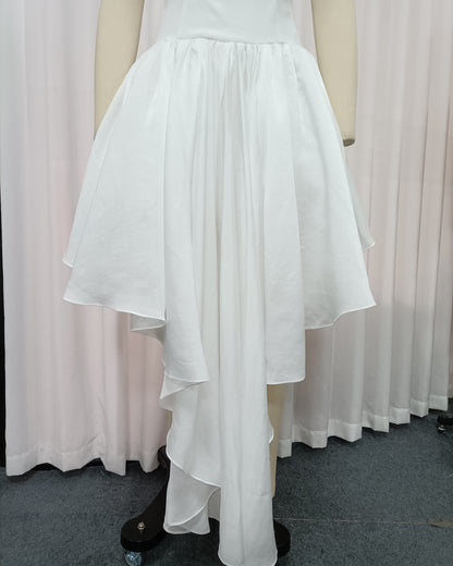 White Deep Cutout Asymmetric Hem Midi Dress