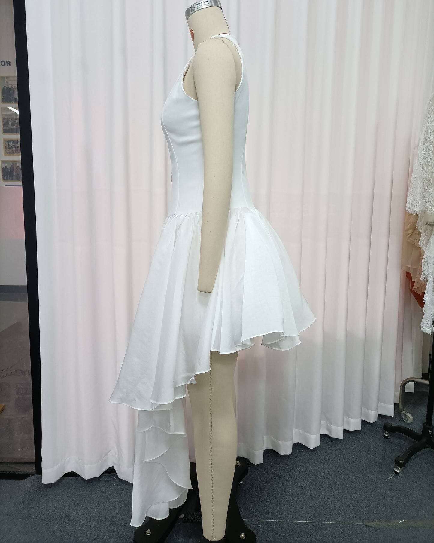 White Deep Cutout Asymmetric Hem Midi Dress