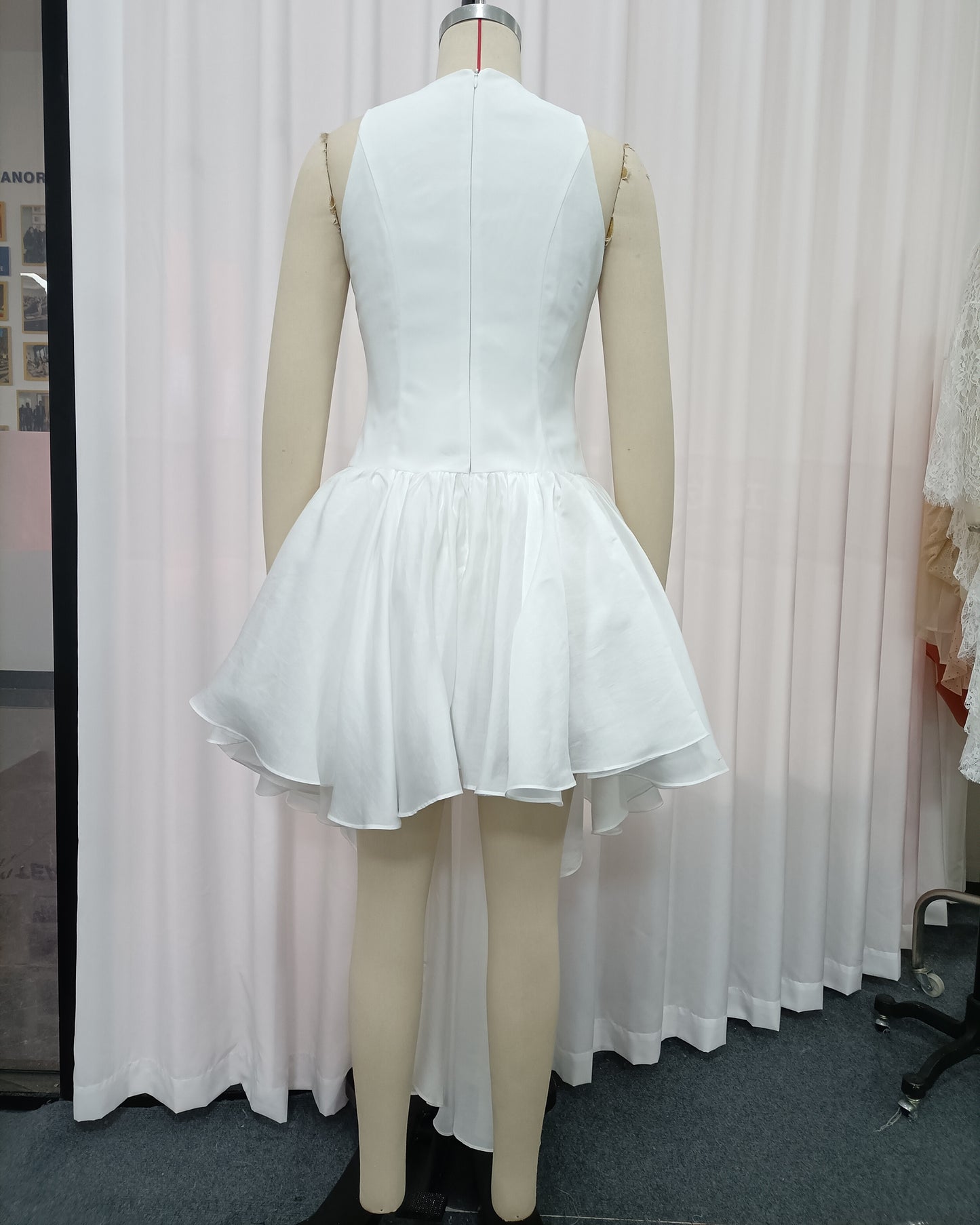 White Deep Cutout Asymmetric Hem Midi Dress