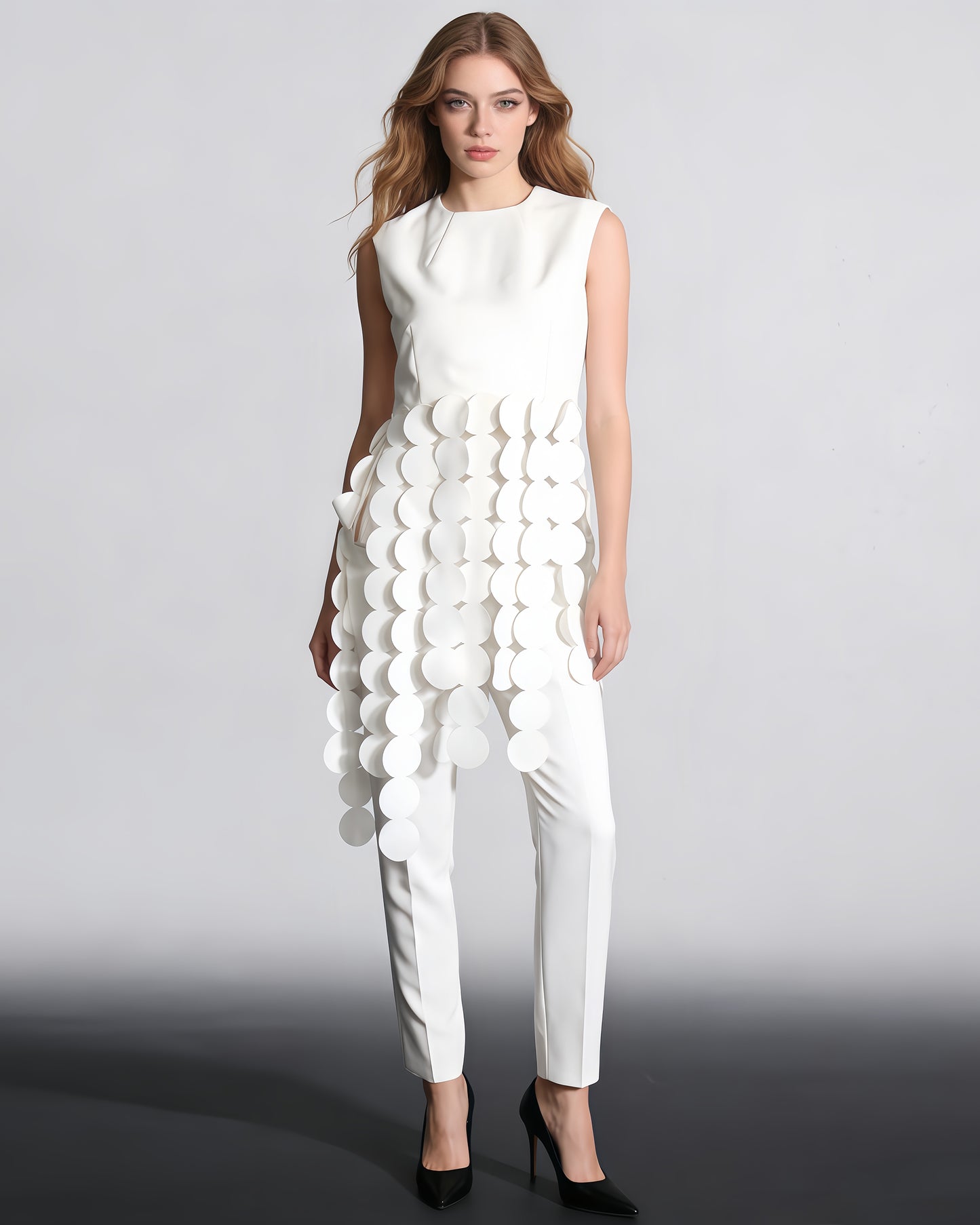 White Disc Fringe Asymmetric Vest