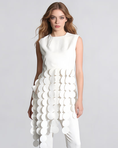 White Disc Fringe Asymmetric Vest
