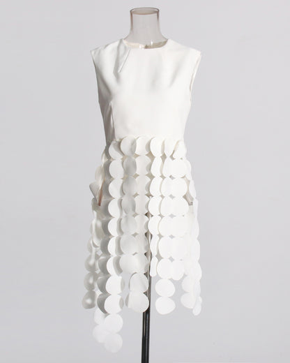 White Disc Fringe Asymmetric Vest