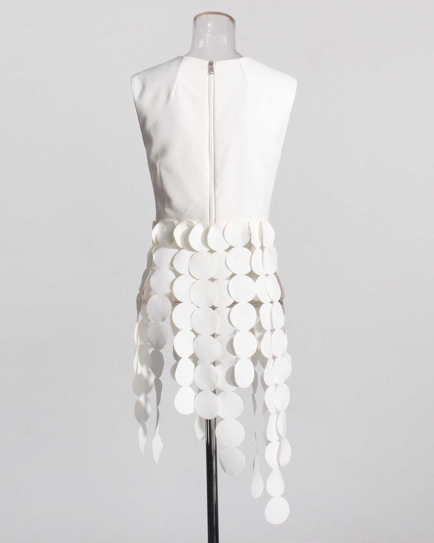 White Disc Fringe Asymmetric Vest