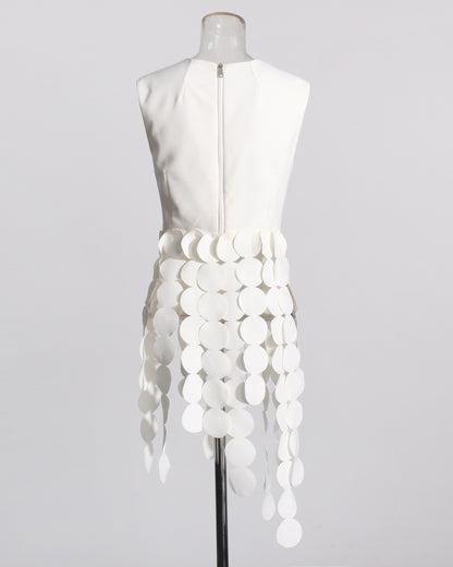 White Disc Fringe Asymmetric Vest