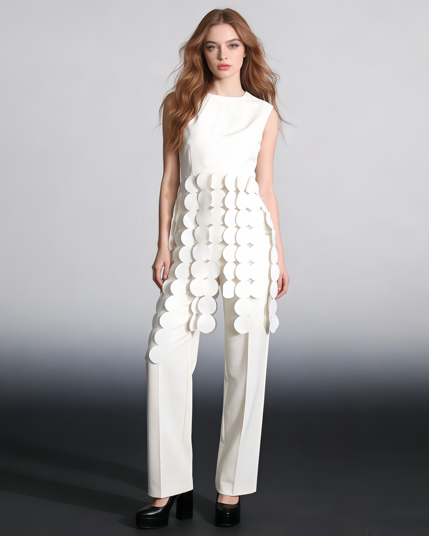 White Disc Fringe Asymmetric Vest