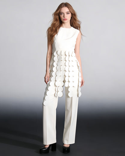 White Disc Fringe Asymmetric Vest