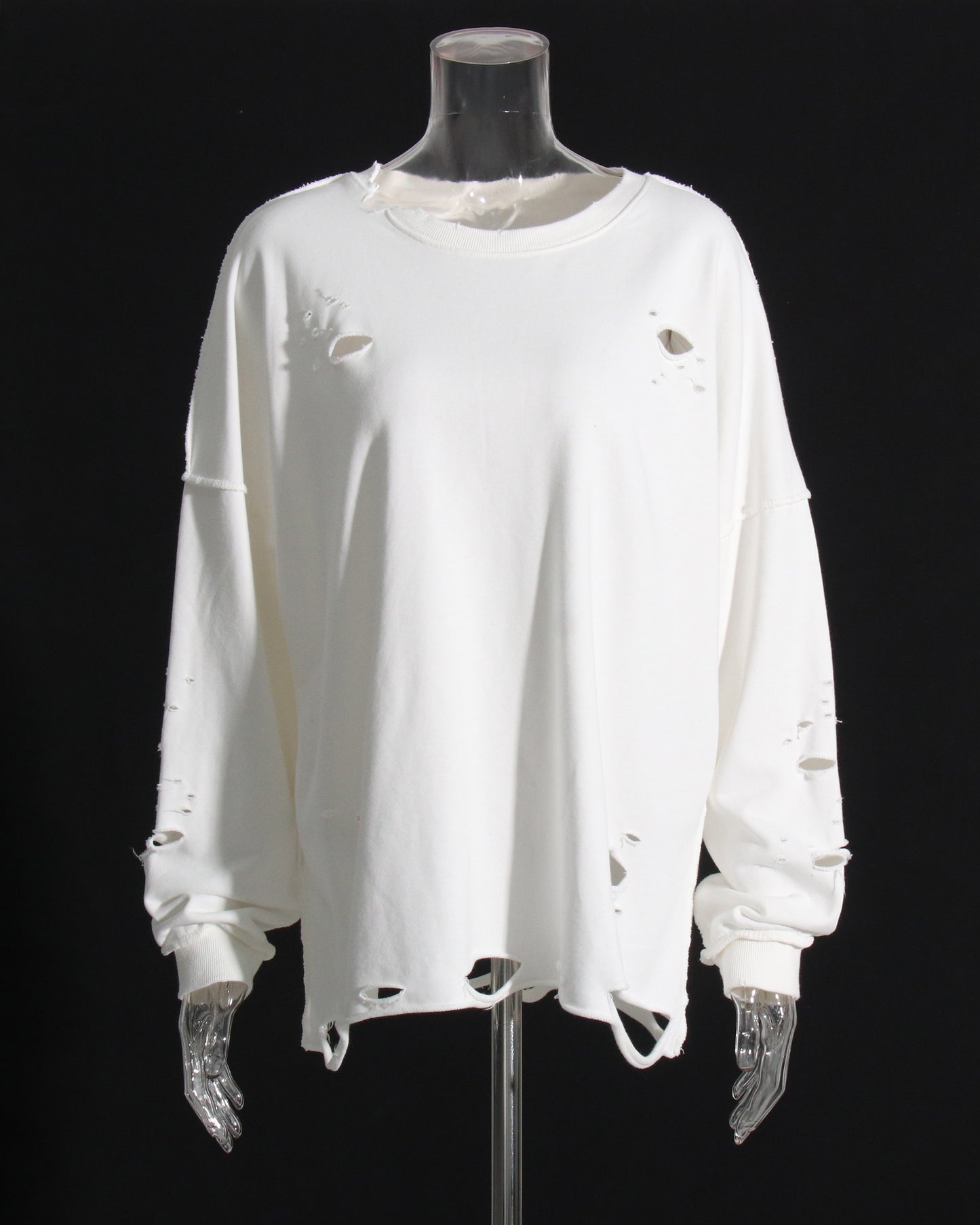 White Distressed Oversized Crewneck Sweatshirt