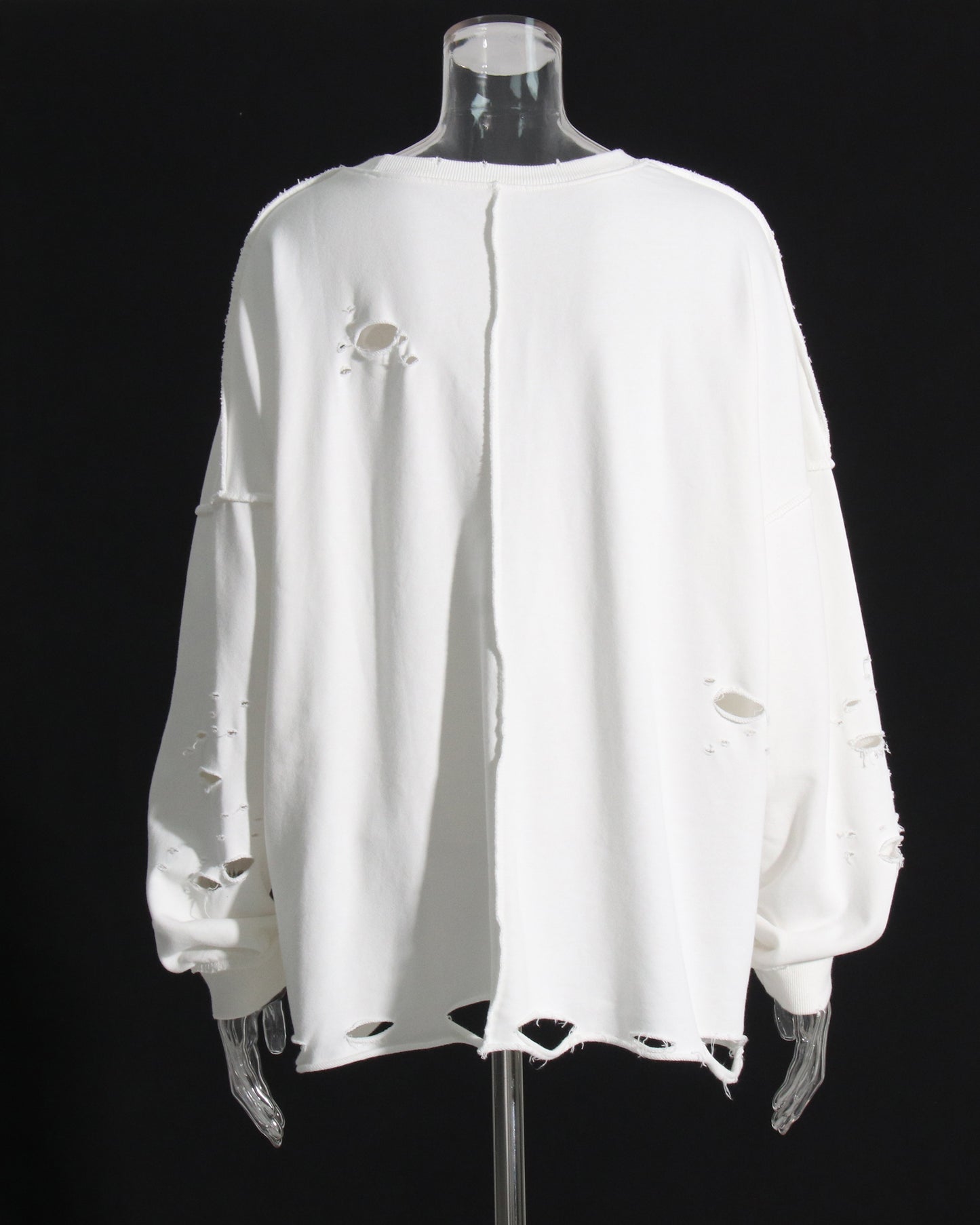 White Distressed Oversized Crewneck Sweatshirt