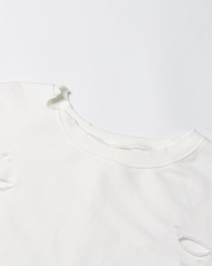 White Distressed Oversized Crewneck Sweatshirt