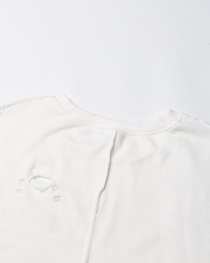 White Distressed Oversized Crewneck Sweatshirt