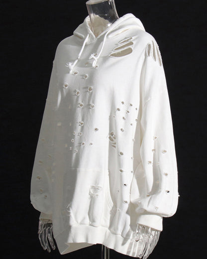 White Distressed Oversized Hoodie