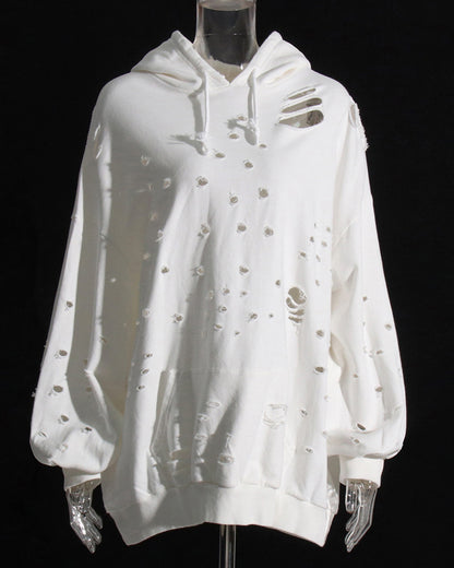White Distressed Oversized Hoodie