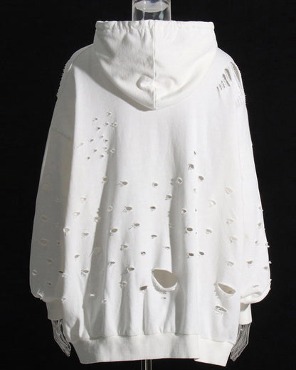 White Distressed Oversized Hoodie