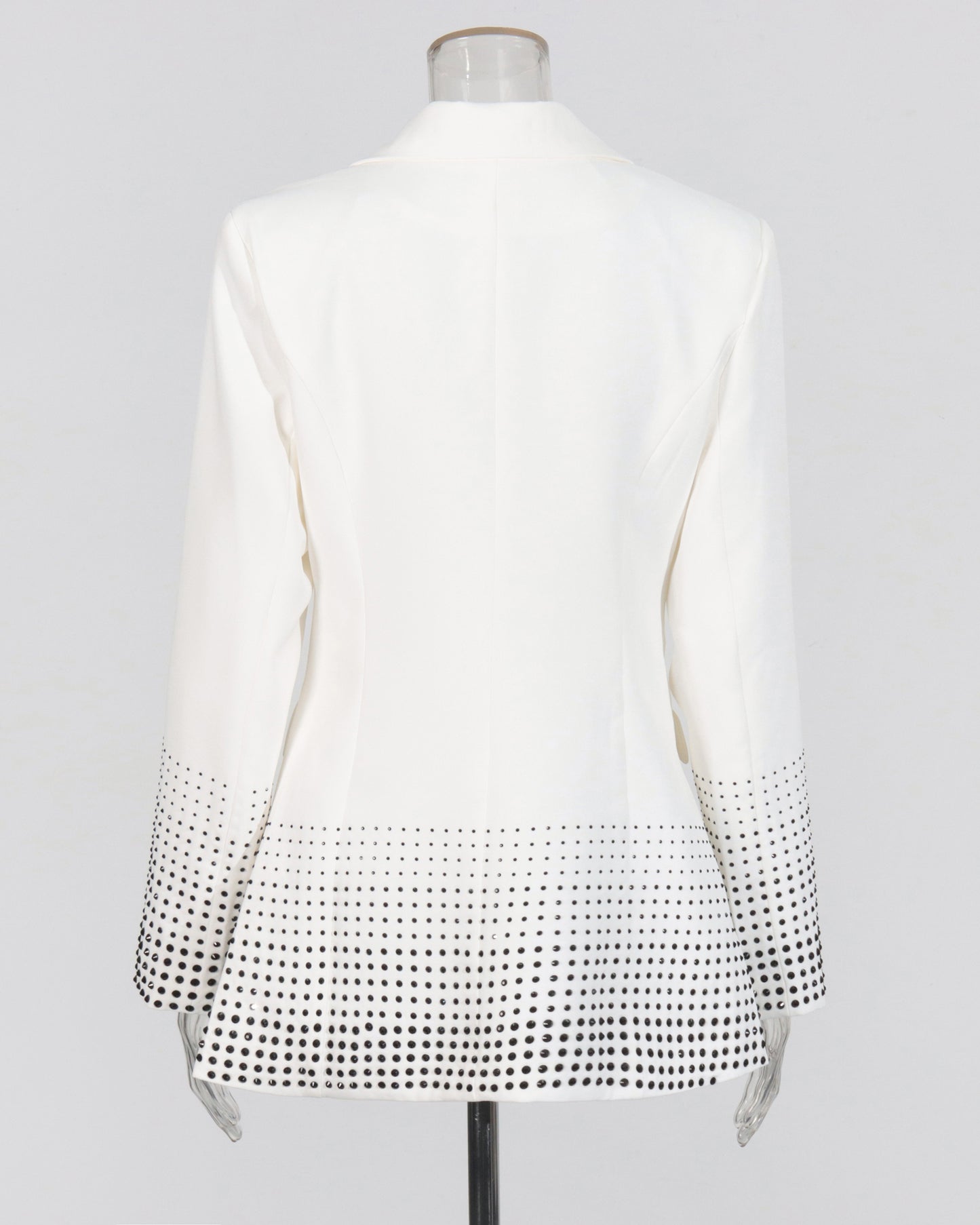 White Double-Breasted Blazer with Black Crystal Dots