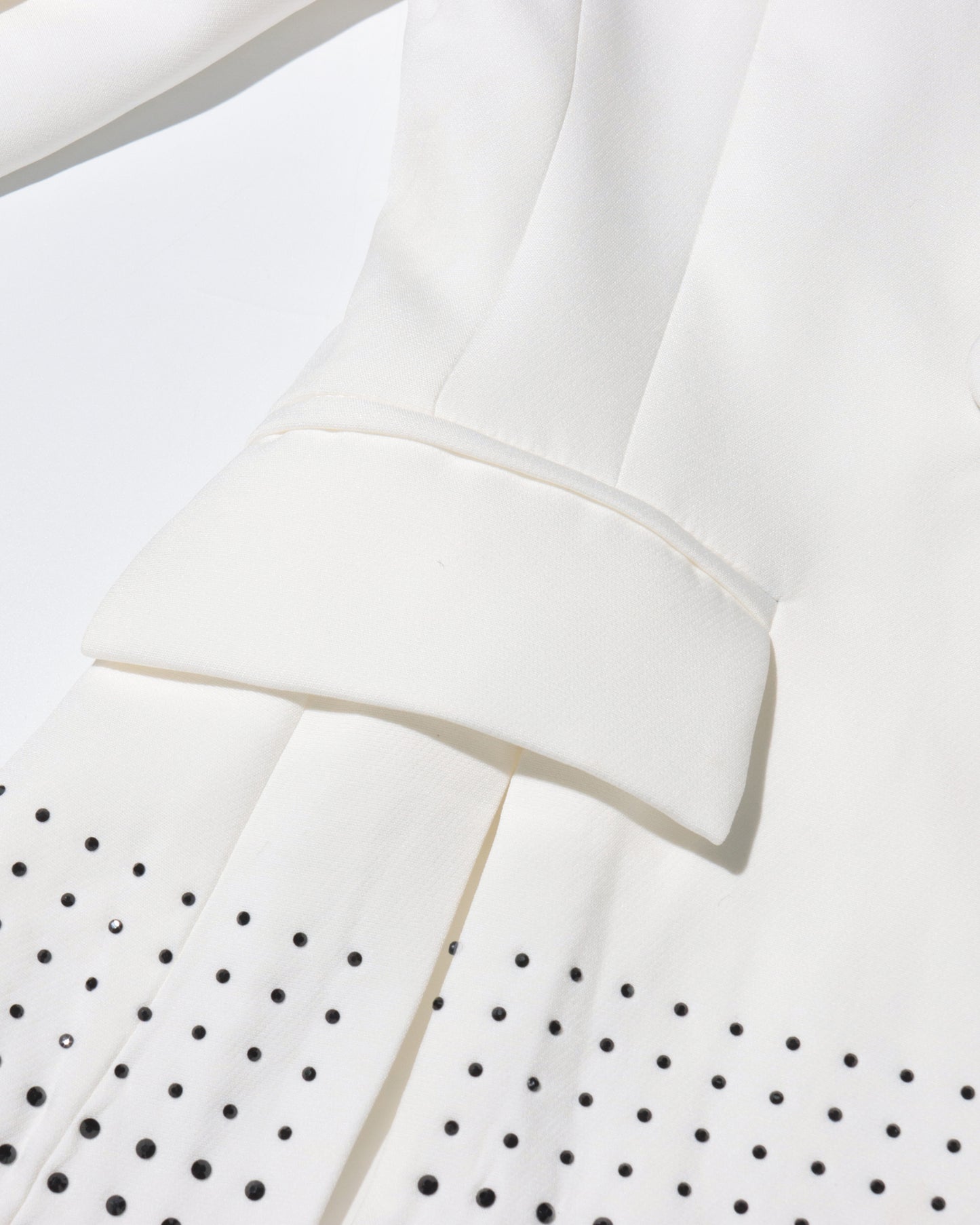 White Double-Breasted Blazer with Black Crystal Dots