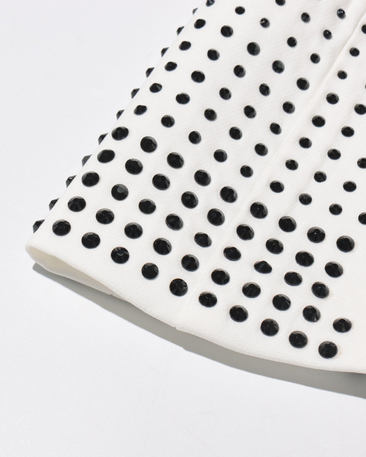 White Double-Breasted Blazer with Black Crystal Dots