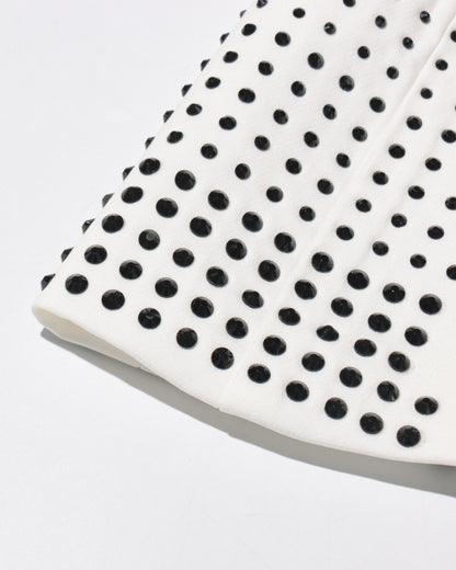 White Double-Breasted Blazer with Black Crystal Dots