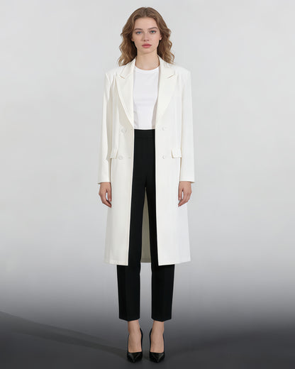 White Double-Breasted Longline Blazer Coat